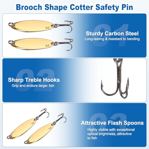 Fishing Spoons Lures, Metal Saltwater Treble Trout Lures Jigging Spoon with Treble Hooks Casting Spinner Baits - color: Gold, size: 5g / 1/5oz
