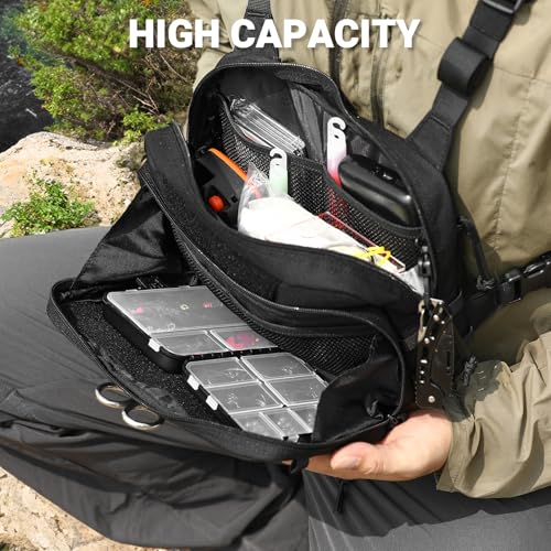 VOTAGOO GEAR Fishing Chest Pack, Fly Fishing Bag for Men and Women, Tackle and Fly Boxes Storage Pack, Hunting Binocular Pack - color: Black