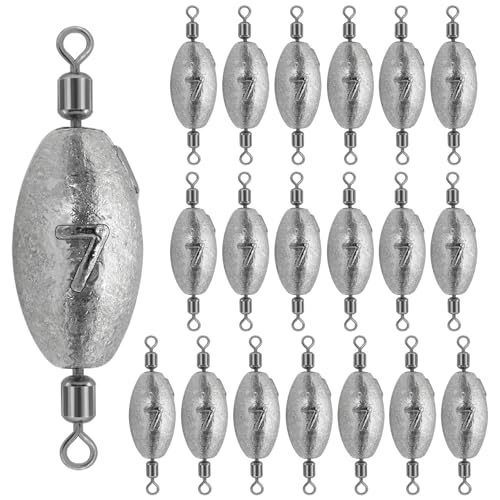 Fishing Weights Sinkers Inline Trolling Fishing Sinkers Egg sinkers with Inner Swivels Oval Drop Lead Fishing Weights for Saltwater Freshwater Fishing - size: 1/4oz-20pcs