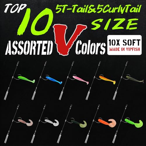 Narcissus Drop Shot Rig Kit with Soft Plastic Baits – 10 Pre-Tied Rigs with Wacky Hooks (1#, 2#, 3#) & Sinkers (1/8–3/8 oz), 10 Lures Included – Swimbaits & Grubs for Bass, Perch, Trout Fishing