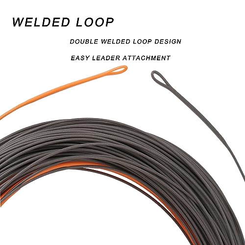 Trout Fly Fishing Line, Weight Forward Floating with 2 Welded Loops - color: Grey+Orange, size: WF8F-100FT