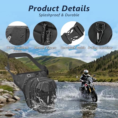 flintronic Motorcycle Leg Bag, Thigh Bag, Motorcycle Cycling Drop Leg Bag, with Headphone Jack, Waterproof Multi-Function Leg Fanny Pack for Men Women Cycling Running Traveling and Fishing - color: Black-B