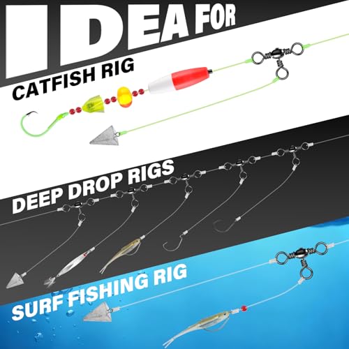 Alwonder 50-Pack 3 Way Swivels Fishing Tackle High Strength Stainless Steel Barrel Swivels 35-175LB Three Way Swivel for Saltwater Freshwater Catfish Rigs Surf Fishing Rigs - size: #8-44LB