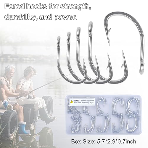 Live Bait Hooks Saltwater O'shaughnessy Circle Hook Stainless Steel Short Shank in-Line Point Fishing J Hooks for Catfish Tuna Bass Salmon Size 1#-5/0 - size: Mixed(1/0-5/0) Kit-60pcs