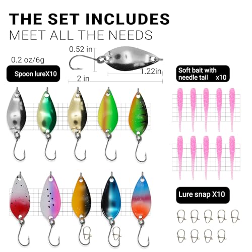10pc Metal Spoon & Soft Plastic Lures Kit | Spinnerbait Box w/Paddle Tails | Bass/Walleye/Trout/Salmon | Pro Saltwater & Freshwater Fishing Gear