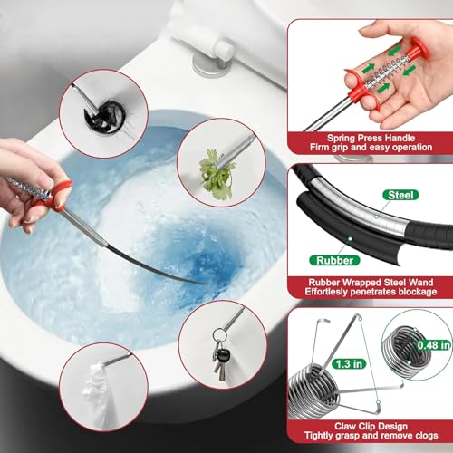 118" Flexible Grabber Claw Tool Reacher, Drain Snake Hair Drain Clog Remover Tool with 4 Claws Bendable Hose for Litter Pick, Home and Kitchen Sink, Drains, Toilet - style: 118 IN