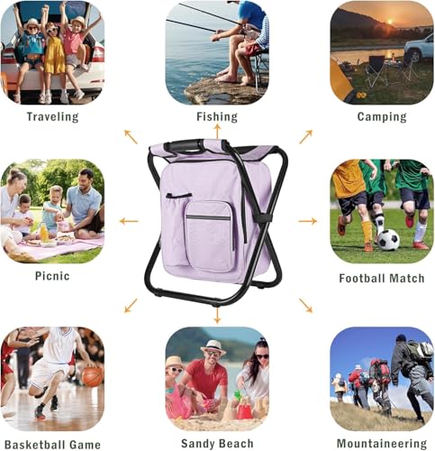 Kikerike Backpack Stool Cooler Chair Heavy Duty 300 LBS Max Load Portable Lightweight Stool Backpack Folding Fishing Cooler Seat for Camping Hunting Fishing - Pale Amethyst - color: Pale Amethyst