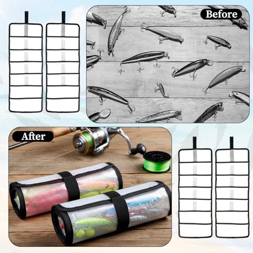4 Pcs Roll Up Fishing Lure Wraps Set Durable Lure Bag 6 Pocket PVC Protective Cover Saltwater Hook Covers Fabric Lures Protector Trolling Lures Tackle Bag