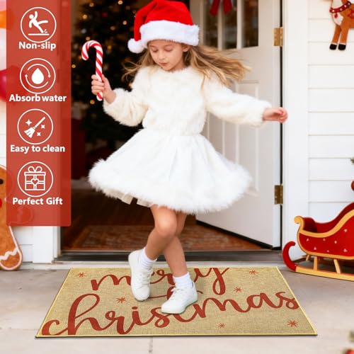 Merry Christmas Doormat Outdoor Indoor Welcome Entrance Door Mat Holiday Floor Mat Front Back Door Winter Non Slip Welcome Carpet Rug Inside Outside Washable Doormat Housewarming Gift - color: Merry Christmas
