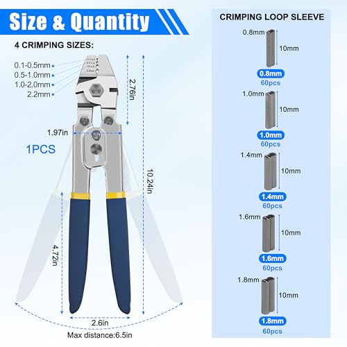 Fishing Crimping Tool Kit Wire Crimping Tool Stainless Steel Fishing Crimping Pliers with 300pcs Aluminum Crimp Sleeves Kit Effort-Saving Wire Crimper Tool, 4 Size Crimp Sleeves Fishing Tackle Pliers - color: Stainless Steel Crimping Pliers