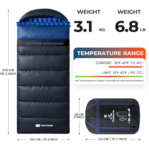Cotton Flannel XXL Winter Sleeping Bags for Adults Big and Tall,Cold Weather 90x39 Inch Camping Sleep Bag,Waterproof Machine Washable 4 Season Outdoor Camping Gear,2-Way Zipper - color: Blue, size: 6.8lb(35-40℉)