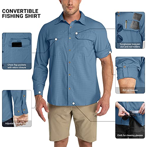 Outdoor Ventures Men's UPF 50+ UV Sun Protection Shirt, Long Sleeve Hiking Fishing Shirt Cooling Quick Dry for Safari Travel - color: Bluestone, size: X-Large