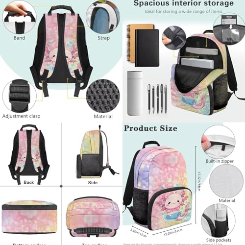 4 in 1 Kids Backpack Bookbag Set Cartoon Axolotl Backpacks School Bookbag with Lunch Box Bag and Pencil Bag Water Bottle Carrier Bag Set for Kids Teen Girls - color: Axolotl Print