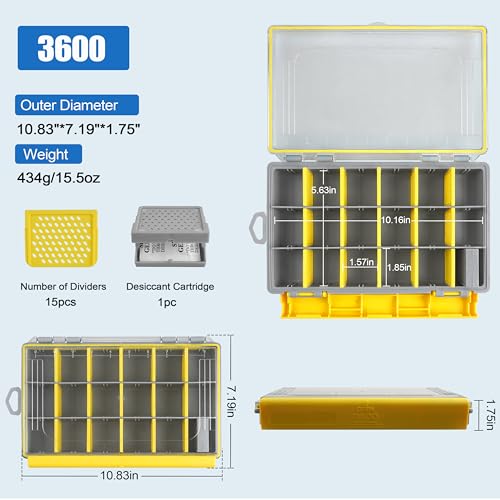 Waterproof Fishing Tackle Box, 3600/3700 Deep Tackle Trays Fishing Plastic Box Organizer with Adjustable Dividers Transparent Fishing Gear & Accessories Storage Box for Saltwater Freshwater Fishing - style: 3600 (10.83"x7.19"x1.75")-1pc