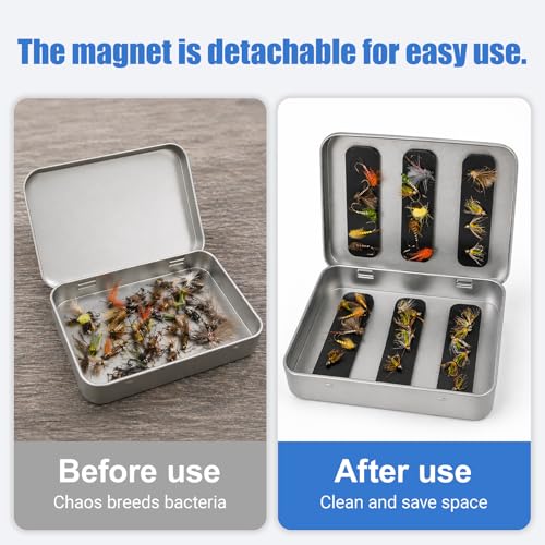 Aventik Fishing Tackle Tin Box Fish Tools Gift 3 Pack or 6 Pack Metal Storage Case for Fishing Hooks Lures Wet & Dry Flies Storage Tackle Organizer for Anglers and Outdoor Travel（three magnetinsert) - style: 3pc with magnet insert