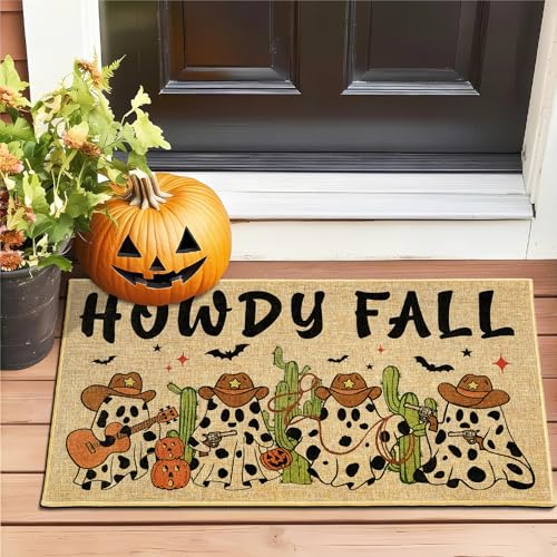 Funny Ghost Doormat Outdoor Howdy Fall Holiday Welcome Door Mat Halloween Entrance Floor Mat Indoor Non Slip Welcome Doormat Front Back Door Inside Outside Washable Entryway Carpet Rug - color: Howdy