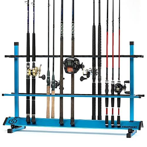 Savior Equipment Fishing Rod Rack Holder Organizer, 24-48 Slots to Hold Fresh Salt Water Spinning Rods & Reel Combo, Lightweight Aluminum Vertical Fish Pole Garage Storage Ground Display Stand - color: Ocean Blue, size: 48-Slots