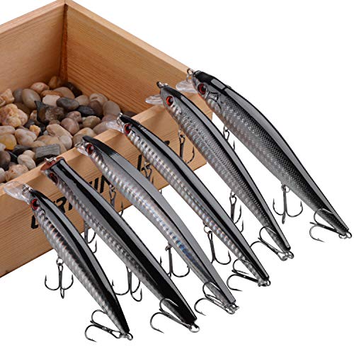 Saltwater Fishing Lures Kit - 6pcs Surf Sripers Saltwater Minnow Lures Jerkbait Popper Plugs Set Inshore Offshore Ocean Fishing Lures Tackle for Bass Trout