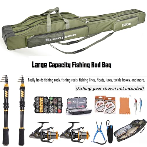 3 Layers Fishing Pole Bag,Portable 3 Layers Oxford Folding Rod Carry Case,Fishing Reel Tackle Storage Bag Case - color: Green, size: 150cm/59in