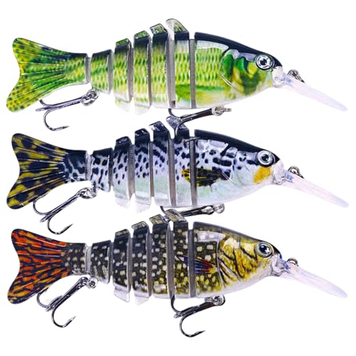 Keenjorika Fishing Lures Multi Jointed Fish Fishing Kits, Slow-Sinking Lifelike Segmented Swimbait Crankbaits, Realistic Swimming Action for Bass, Trout, Pike & Walleye, Freshwater and Saltwater - color: 3 Pack-Style 11