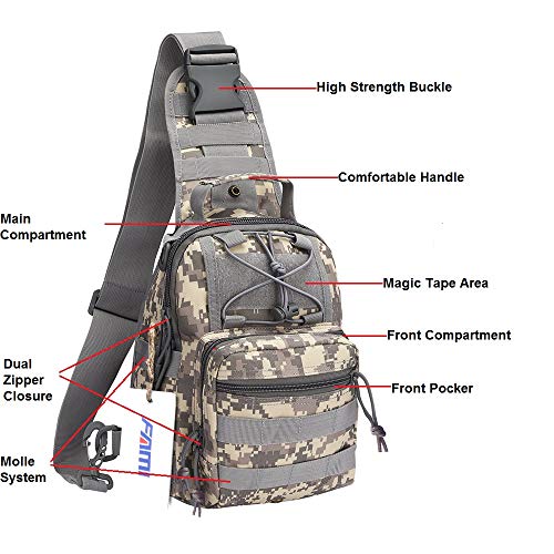 FAMI Outdoor Tactical Bag Backpack, Military Sport Bag Pack Sling Shoulder Backpack Tactical Satchel for Every Day Carry (ACU) - color: Acu