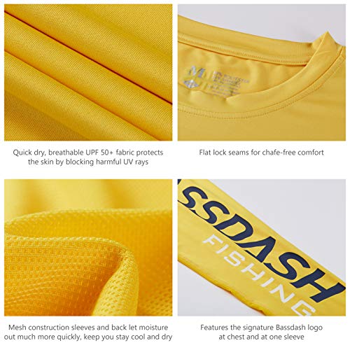 BASSDASH Fishing T Shirts for Men UV Sun Protection UPF 50+ Long Sleeve Tee T-Shirt - color: Amber/Dark Blue Logo, size: 4X-Large