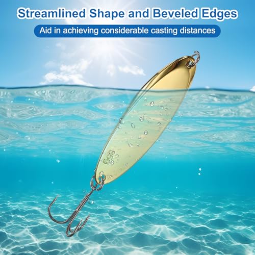 Fishing Spoons Lures, Metal Saltwater Treble Trout Lures Jigging Spoon with Treble Hooks Casting Spinner Baits - color: Gold, size: 35g / 1 1/4oz