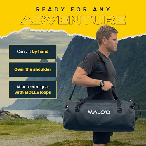 Malo’o Waterproof Dry Duffel, Heavy-Duty Roll Top Waterproof Gear Bag with Shoulder Strap & Molle Loops, Marine Duffel for Kayaking, Boating, Camping, Beach & Travel, Black, 60L - color: Black, size: 60L