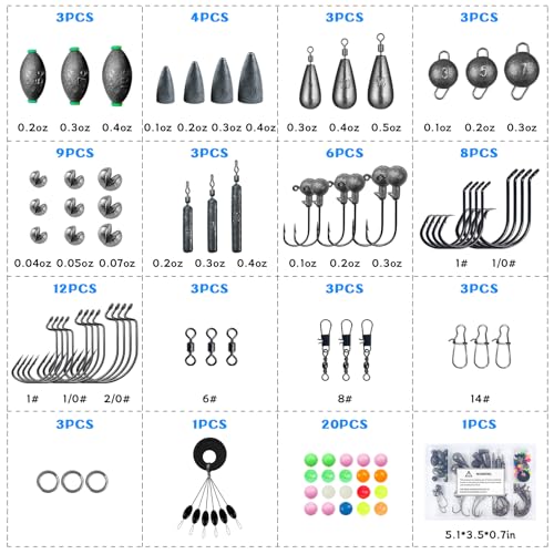 Fishing Accessories Kit Organized Fishing Tackle Box Included Hooks, Sinkers Weights, Rubber Bobber, Jigs, Beads, Swivels Snaps, Fishing Gear Kit - color: 85pcs