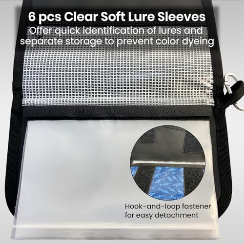 Pristis Fishing Soft Lure Storage Binder Bag, Plastic Bait Organizer Wallet Case with 6 Transparent Pocket Sleeves for Worm Rigs Lines, Durable Tackle Accessory for Saltwater Freshwater - color: Sea Blue