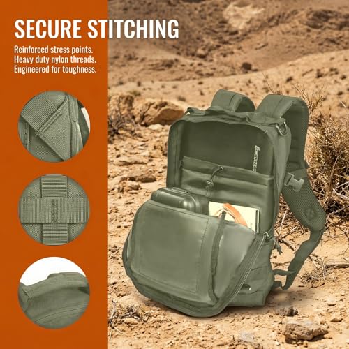 Small Tactical Hiking Backpack, 12L MOLLE Bookbag Daypack for Travel | MOLLE webbing expands carry options;compact,lightweight design fits hiking,school,camping,travel and daily use - color: Green