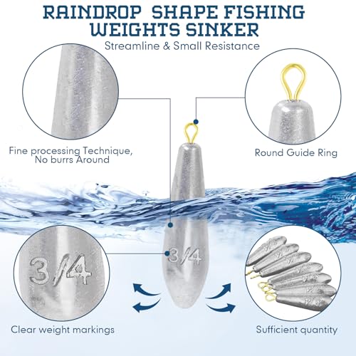 Landhoow Drop Shot Fishing Sinker Weights Kit Freshwater Catfishing Fishing Sinker Bass Casting Removable Line Saltwater Streamlined Snap Weight for Trolling Surf Tackle - size: 3/4 oz