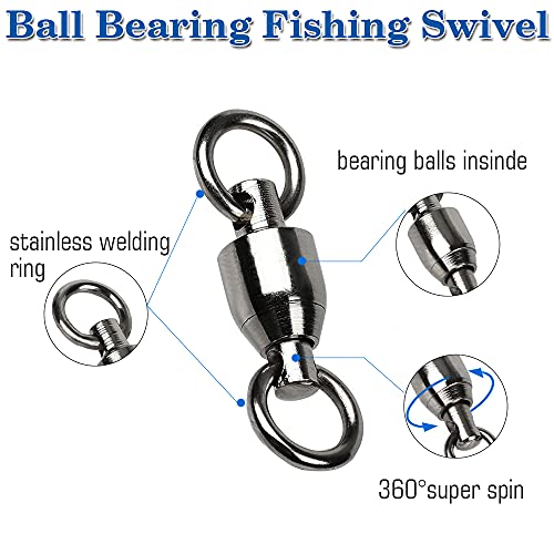AMYSPORTS Barrel Ball Bearing Swivel Saltwater Rolling Fishing Swivels Stainless Steel High Strength Connector Bearings Solid Welded Rings Black Nickel - size: Size 5+5 (143lb) 25 pcs
