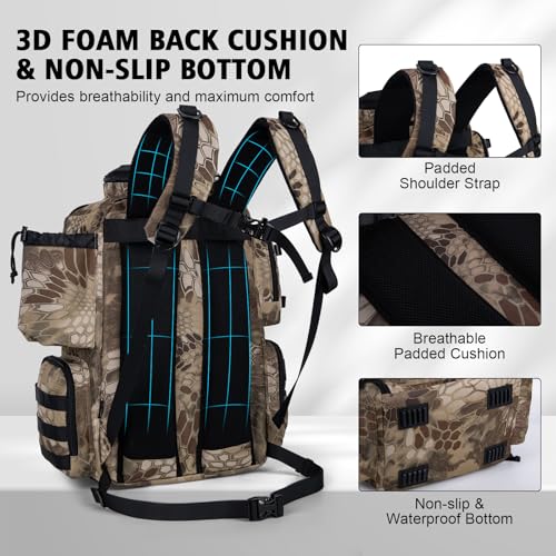 Goture Fishing Backpack,900D Water-Resistant Tackle Backpack with Rod Holders, SBS Zippers,45L Large Fishing Bag Storage Gear Tackle Bag with Rain Cover, Bottle Holder for Travel Camping Hiking - color: A1:18# Camo(Only Bag), size: Without Tackle Boxes