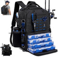 Fishing Tackle Backpack with Tackle Boxes, Two Rod Holders, Bottle Holder, 50L Waterproof Tackle Bag for Fishing Gear, Fish Gifts for Men, Black (4 Tackle Boxes Included - color: Black（4 Tackle Boxes Included）