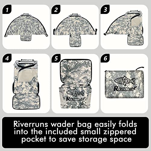 Riverruns Fishing Hunting Wader Bag with Vented Mesh, Foldable Waders Boots Bag, Fly Fishing Changing Pad & Bag for Fishing, Hiking, Camping (CamoGreen) - color: CamoGreen