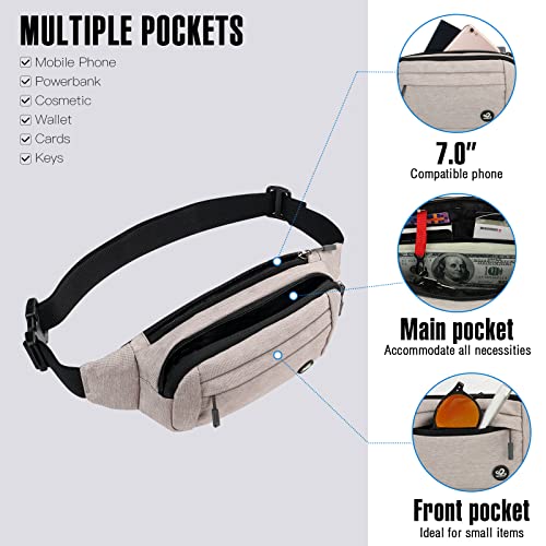 WATERFLY Fanny Pack Waist Bag: Small Hip Pouch Bum Bag Fannie Pack Phanny Fannypack Waistpack Bumbag Beltbag Sport Slim Fashionable for Jogging Hiking Hiker Woman Man - color: Beige