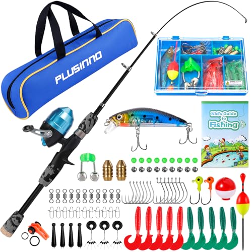 PLUSINNO Kids Fishing Pole with Spincast Reel Telescopic Fishing Rod Combo Full Kits for Boys, Girls, and Adults - color: Black, size: 4FT / 1.2M