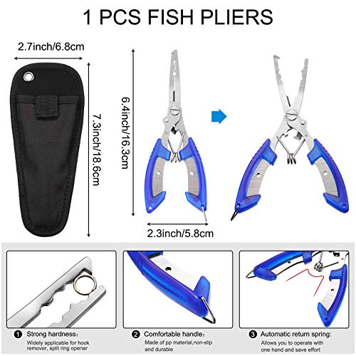 Honoson Fishs Hook Remover Tools Kit Include 1 Pcs Handheld Digital Fish Scale and Fishing Hook Remover Tool and Fish Lip Gripper and Fishing Plier with Sheath and 2 Pcs Fishs Tool Lanyards - color: Blue