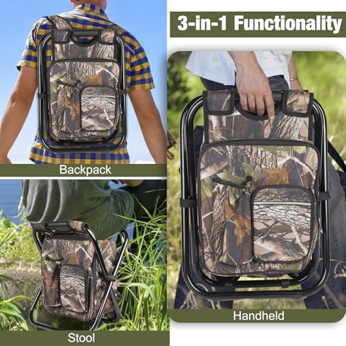 Kikerike Backpack Stool Cooler Chair Heavy Duty 300 LBS Max Load Portable Lightweight Stool Backpack Folding Fishing Cooler Seat for Camping Hunting Fishing - Woodland - color: Woodland