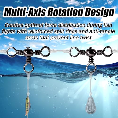 50pcs 3 Ways Ball Bearing Swivels FS/ZH-04 | Fishing Terminal Tackle Kit, Barrel Swivels Fishing Tackle Kit,for Crankbaits Sinker Weights, Connectors Saltwater - color: Black, size: 4#+5#+2#+1/0#+3/0#