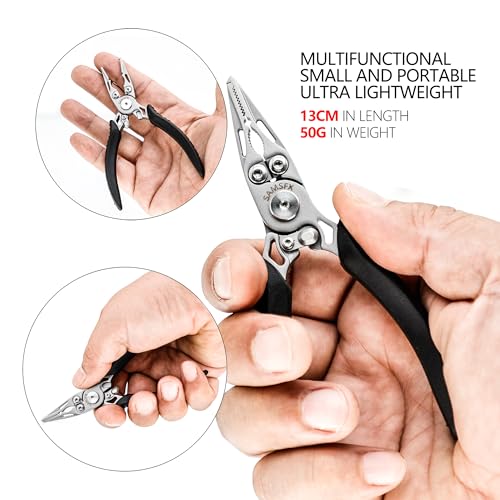 SAMSFX Mini Snap Split Ring Fishing Pliers with Retractors Combo, Scissors Braid Cutters, Lightweight Stainless Steel Fly Fishing Tools, Split Ring Pliers, Hook Remover