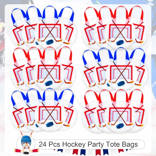 Shihanee 24 Pcs Ice Hockey Party Favor Bags Ball Themed Party Goodie Candy Snack Bags Sport Game Treat Handbags Ice Hockey Non Woven Gift Handbags for Sport Theme Supplies Birthday - style: Ice Hockey