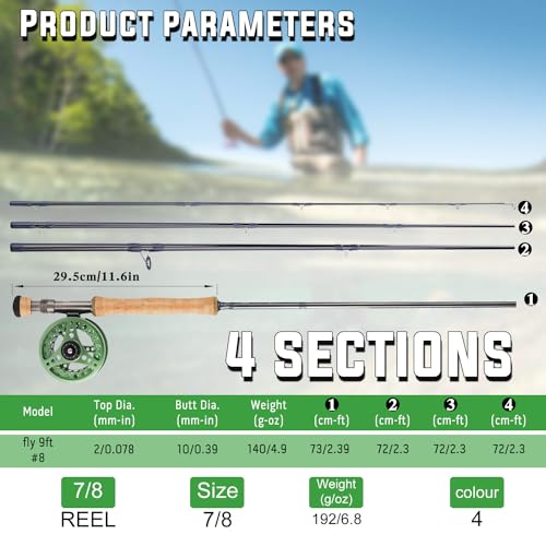 Sougayilang 5/6 Weight 9ft Fly Rod, 4-Piece Graphite Rod, Die Cast Aluminum Reel, Carrying Case, Fly Box & Fishing Flies Combo Starter Kit - color: Fly Fishing Combo #8-Green