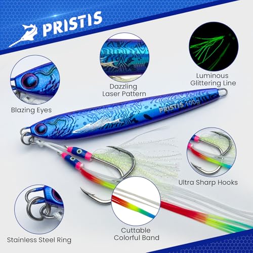 Pristis Angel Wings Vertical Jig, Saltwater Freshwater Fishing Lure for Tuna Grouper Cod Largemouth Striped Bass, Jigging Rod Metal Spoon Speed Pitch Fast Long Casting Sink, Deep Sea Fish - color: Palace blue, size: 2.1oz / 60g
