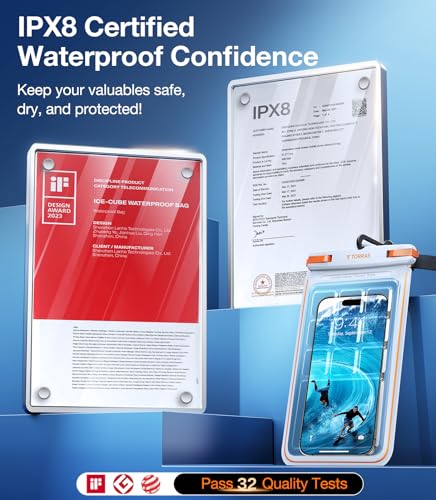 TORRAS IPX8 Waterproof Phone Pouch Floating, Underwater Screen Touchable, Water Proof Case with Lanyard for iPhone 17 Pro Max 16 S26, Cellphone Dry Bag Cruise Essentials 7.0 inch, White - color: 1 Pack-White
