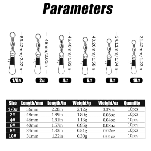 Barrel Swivels Fishing Tackle FS/BZ-02 | Fishing Swivels & Snaps,B-Shaped Quick Clips,Terminal Tackle Kit,for Saltwater Freshwater - size: 10#+8#+6#+4#+2#+1/0#