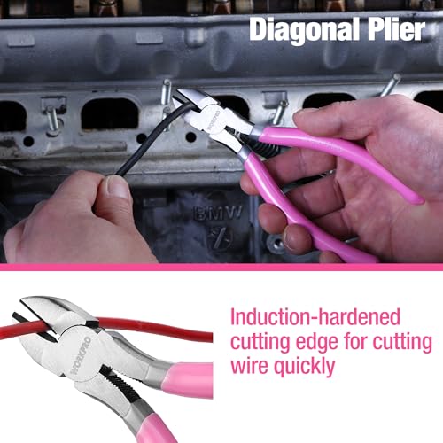 WORKPRO 7-Piece Pliers Set - Pink Ribbon | Groove Joint Plier, Long Nose Plier, Slip Joint Pliers, Linesman Pliers, Diagonal Pliers for DIY & Home Use - color: Gray, Pink