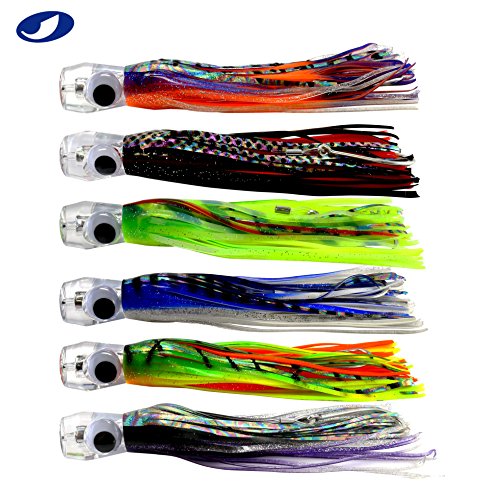 OCEAN CAT 6 Pcs Trolling Lures With Hooks for Marlin, Tuna, Mahi Mahi - 6 Inch - Free Mesh Bag Included - color: combined color