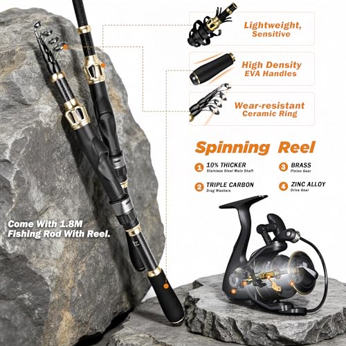 PLUSINNO Fishing Gear, Fishing Backpack with Fishing Rod, Tackle Box, Waterproof Tackle Backpack with Rod Holders,Lures, Tools, Pliers & Accessories, Fish Gifts for Men - color: Orange rod